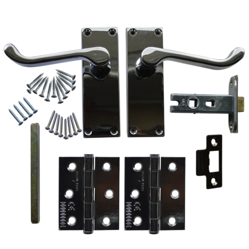 ASEC Scroll Mortice Latch Door Handle Pack Grade 7 Hinges - Chrome Plated