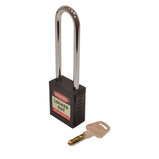 ASEC Safety Lockout Tagout Padlock Long Shackle - Black