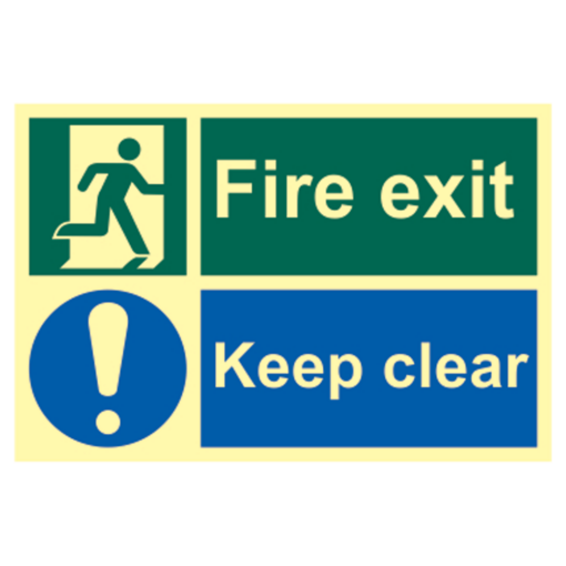 ASEC `Fire Escape Keep Clear` Sign Photoluminescent 300mm x 200mm - 300mm x 200mm