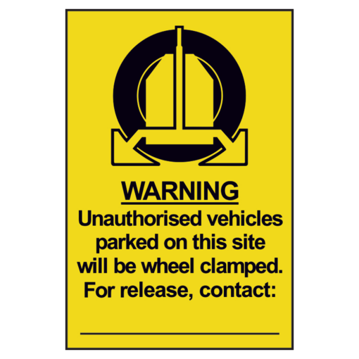 ASEC `Unauthorised Vehicles Will Be Clamped` Sign 200mm x 300mm - 200mm x 300mm