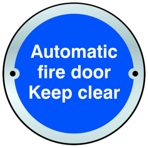 ASEC Sign `Automatic Fire Door Keep Clear` 75mm - Satin Anodised Aluminium