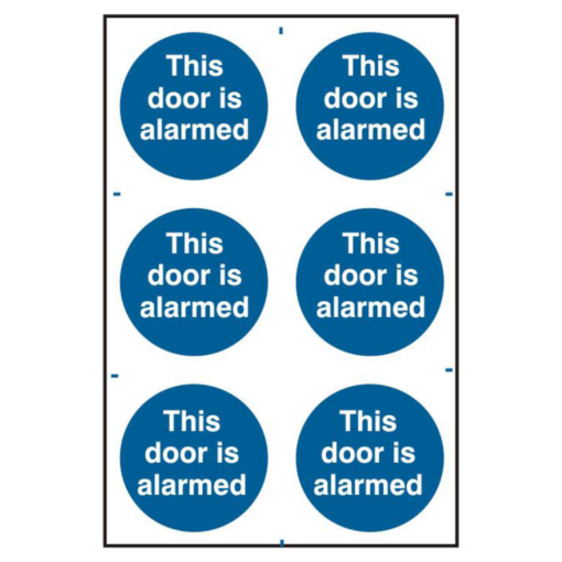 ASEC `This Door Is Alarmed` 200mm x 300mm PVC Self Adhesive Sign - 6 Per Sheet