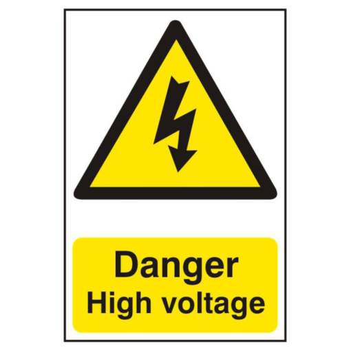 ASEC `Danger High Voltage` 200mm x 300mm PVC Self Adhesive Sign - 1 Per Sheet