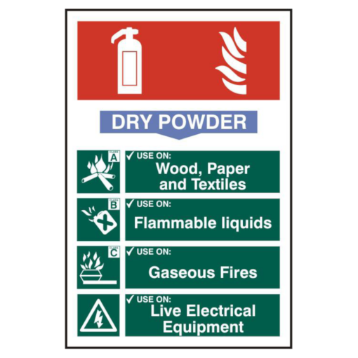 ASEC Fire Extinguisher 200mm x 300mm PVC Self Adhesive Sign - Dry Powder