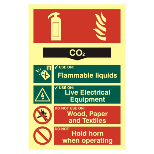 ASEC Fire Extinguisher 200mm x 300mm PVC Self Adhesive Photo luminescent Sign - CO2