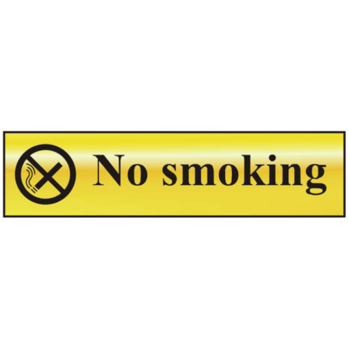 ASEC `No Smoking` 200mm x 50mm Gold Self Adhesive Sign - 1 Per Sheet