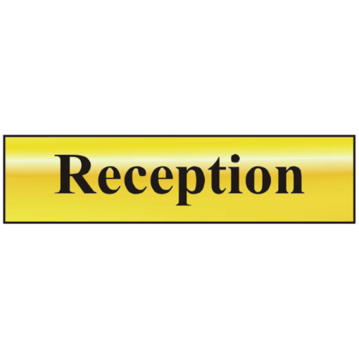 ASEC `Reception` 200mm x 50mm Gold Self Adhesive Sign - 1 Per Sheet