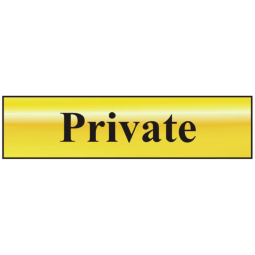 ASEC `Private` 200mm x 50mm Gold Self Adhesive Sign - 1 Per Sheet