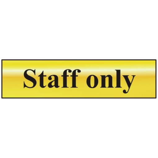 ASEC `Staff Only` 200mm x 50mm Gold Self Adhesive Sign - 1 Per Sheet