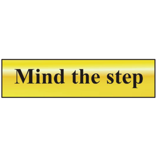 ASEC `Mind The Step` 200mm x 50mm Gold Self Adhesive Sign - 1 Per Sheet