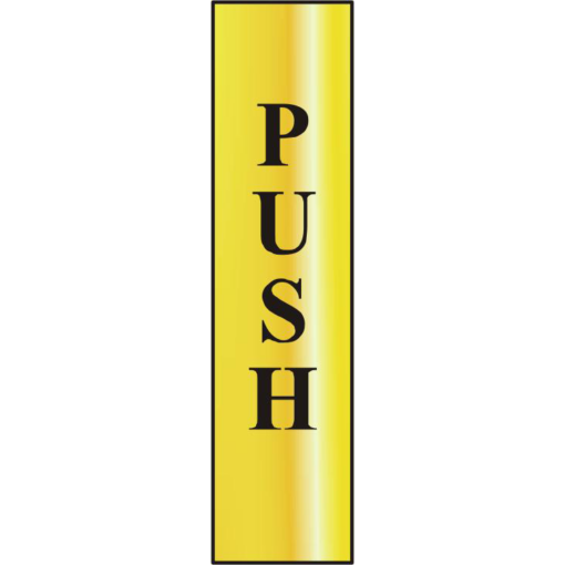 ASEC `Push` 200mm x 50mm Gold Self Adhesive Sign - 1 Per Sheet