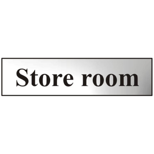 ASEC `Store Room` 200mm x 50mm Chrome Self Adhesive Sign - 1 Per Sheet