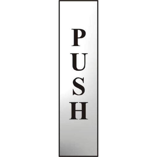 ASEC `Push` 200mm x 50mm Chrome Self Adhesive Sign - 1 Per Sheet