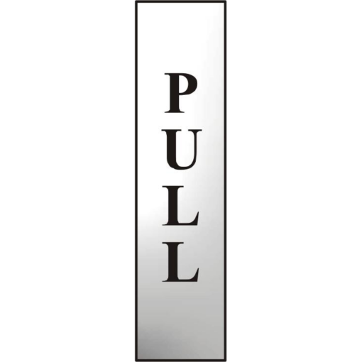 ASEC `Pull` 200mm x 50mm Chrome Self Adhesive Sign - 1 Per Sheet