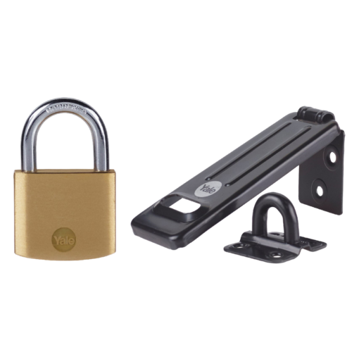 YALE Steel Hasp & Brass Padlock - 120mm Hasp & 40mm Padlock